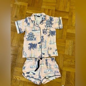 Katie Kime pink and blue short sleeve pajama set
